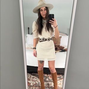 NWOT English Factory puff sleeve cream cane dress